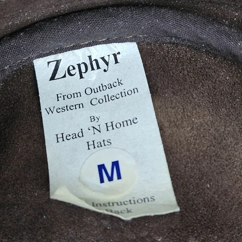 Zephyr Outback Western Rancher Hat Smooth Brown Leather w/ Chin Strap Vintage M